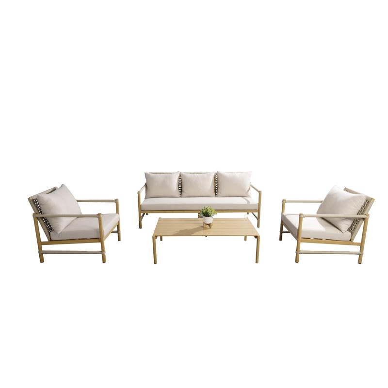 Minimalist Wood-Style 3-Seater Outdoor Sofa - Image 2