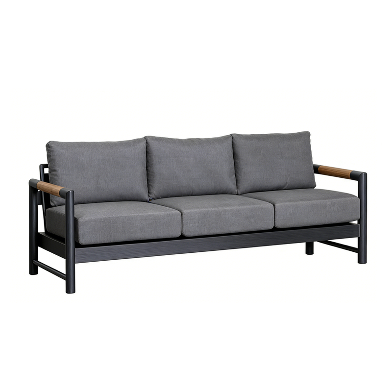 Modern Outdoor Sofa with Teak Armrests - Image 2