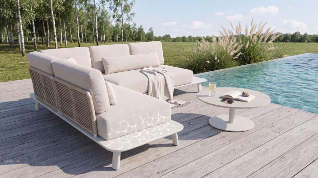 aluminum teak modular outdoor sofa