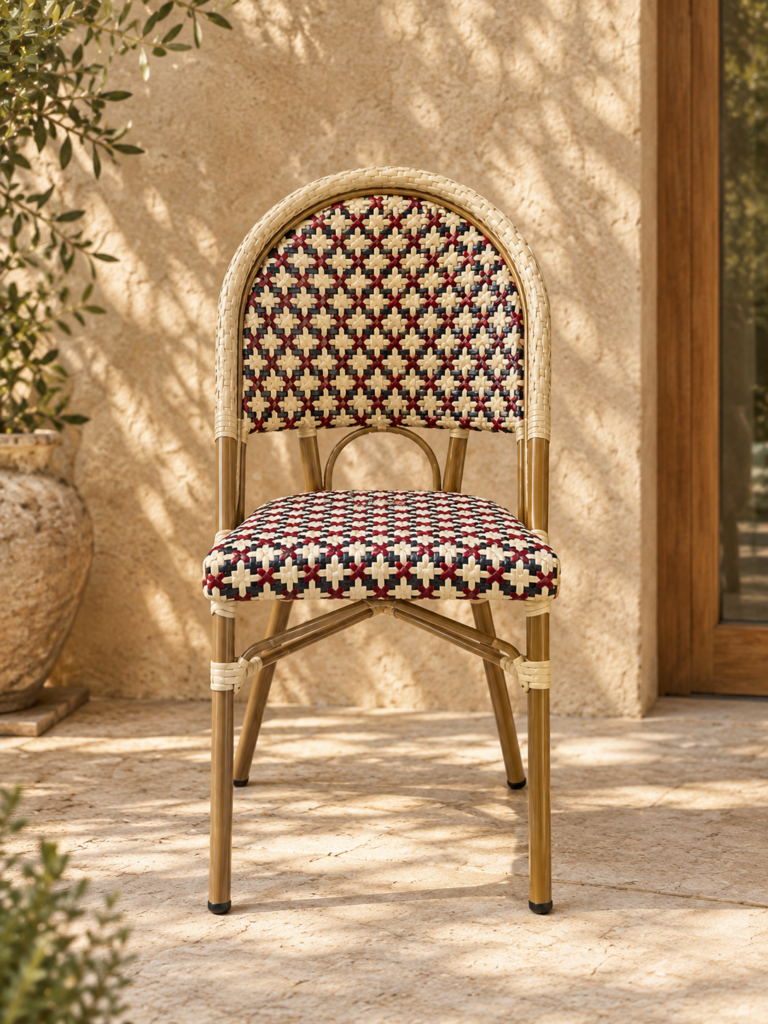 wood grain aluminum dining chair