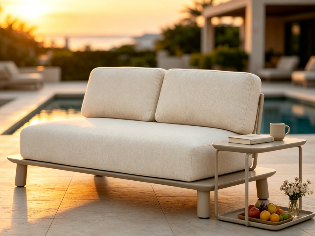 L-shaped modular outdoor sofa set with teak